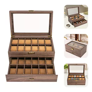 24 Slot Men Watch Box Display Case Organizer Show Box Jewelry Storage 2-Tiers US - Picture 1 of 14