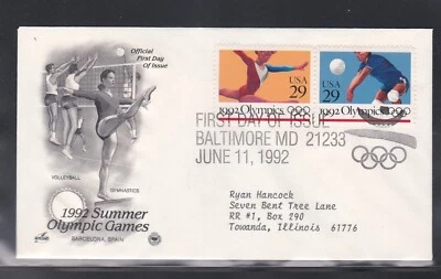 USA 1992 3 FIRST DAY COVERS SUMMER OLYMPIC GAMES WITH CACHETS - Image 1 of 2