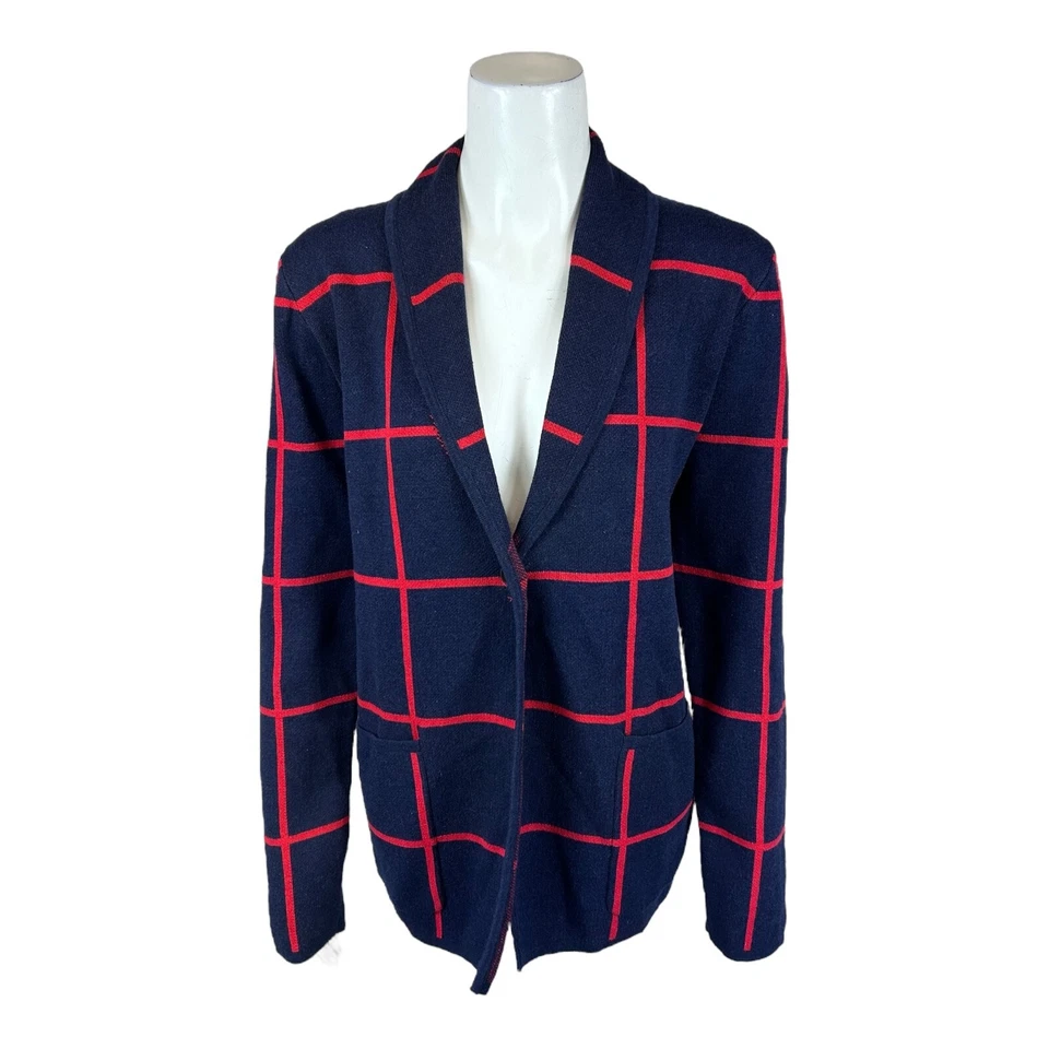 Abrigo Suéter Denim & Co. Jacquard Un Botón con Bolsillos Azul Marino Talla Mediana Foto 1 de 2