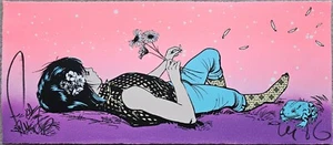 FAILE Love Transmitter Hand signed 101/200 Acrylic and Silkscreen Frog Girl art - Picture 1 of 11