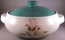 Denby Stoneware Round Covered Casserole (4 Pts) - Pink Flowers & Green Lid