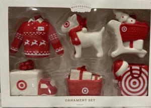 Ceramic Target Christmas Tree Ornament Set 6pc Red / White Wondershop 2023 New - Picture 1 of 5