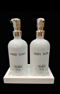 Glass Soap Dispenser with Tray and Gold-Plated Stainless Steel Pump - Picture 1 of 2