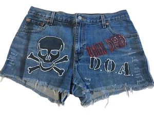 HOT PANTS SHORT Shorts Denim Levi Sz 14 Cutoff Frayed Hippie Distressed VTG - Picture 1 of 8