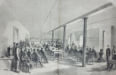 Винтажные принты Trial of Lincoln Assassination Conspirators 1865 сцена зала суда - Изображение 1 из 3