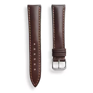 Cinturino per orologio 18 mm marrone scuro liscio russo Juchten in pelle - punto abbinato - Foto 1 di 4