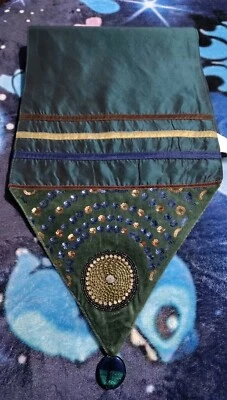 Pier 1 Imports TEAL BEADED Sequin RHINESTONE TABLE RUNNER EMBROIDERED 13" X 72”  - Image 1 of 4