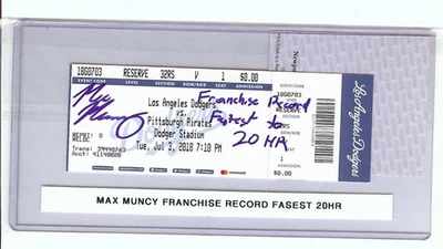 Max Muncy Signed Autographed Ticket Dodgers "Fastest to 20 HR" PSA 8A16017 - Image 1 of 2