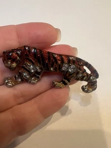Vtg Tiger Brooch With Rhinestones 2.5" - Picture 1 of 7