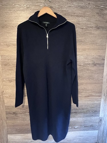 VETEMENTS Ralph Lauren abito donna maglia lunga lana navy taglia 2X più maxi classico preppy