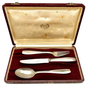 SET POSATE VINTAGE FRANCESE CHRISTOFLE INOX/ARGENTO PLACCATO GIOVENTÙ 3 pezzi, con custodia c1930 - Foto 1 di 17