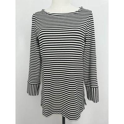 Pullover túnica para mujer Talbots manga larga negro/blanco a rayas algodón talla M Foto 1 de 4