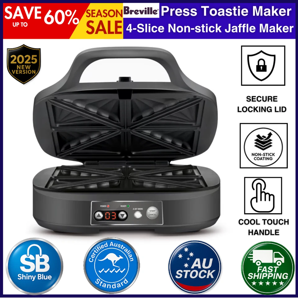 Breville 4-Slice Electric Jaffle Toastie Maker Snacks Press Sandwich Non-stick - image 1 of 4