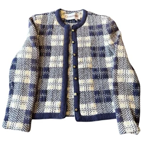 Vintage Strickjacke Pullover Gr. 10 Castleberry Wolle dunkelblau weiß M 90er - Bild 1 von 5