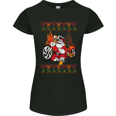 T-Shirt Femme Biker Santa Noël Moto Coupe Petite - Photo 1/2