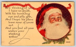 1920 WEIHNACHTSMANN DENKT AN DICH WEIHNACHTEN ANTIKE POSTKARTE - Bild 1 von 2