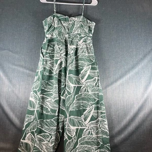 Linen Lux Women's Jumpsuit Size 12 Green Leaf Print Sleeveless Zip Back Pleated - Picture 1 of 11