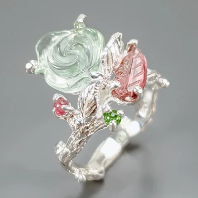 Handmade Natural Tourmaline Ring 925 Sterling Silver Size 6 /R440614 - Image 1 of 4
