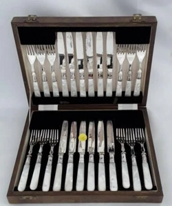 FRUIT / DESSERT KNIVES AND FORKS FOR TWELVE w/ CASE - Picture 1 of 4