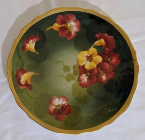 Antiguo Plato Decorativo Avenir Limoges Firmado Flores Floral Amarillo Marrón Oro - Imagen 1 de 8