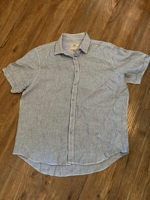 Men's Report Collection Resort Linen S/S Button Front Shirt XL Blue Check - Image 1 of 4