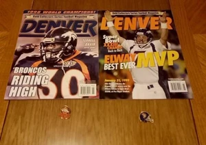 Denver Broncos Gold Collectors Series Football Magazines '98 & '99 and 2 Pins. - Picture 1 of 8