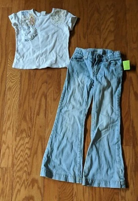 Roupa calça jeans Little Mass branca top gap azul 7 slim - Imagem 1 de 2