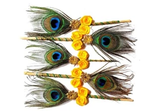 Handmade Natural Mor Pankh Peacock Feather for Wedding, Haldi Ceremoney 5 PCs - Picture 1 of 3