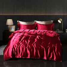 Luxury Satin Bedding Set With Fitted Sheet Duvet Cover Solid Color Pillowcases