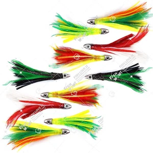 10 piezas 4" mini pluma de atún 1/2 oz bala cromo cabeza trolling señuelo calamar 5 colores - Imagen 1 de 7