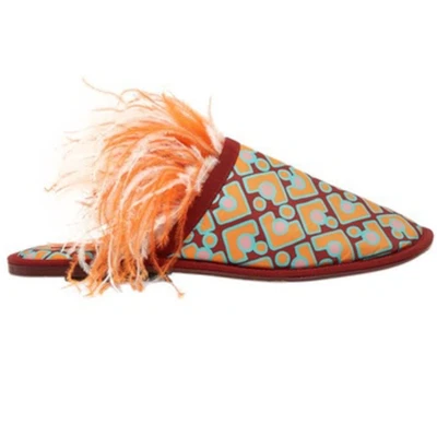 La Double J Boudoir Slipper Puzzle Bordeaux Faille Ostrich Feather Mule Small - Image 1 of 4