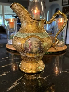 Rare Vintage Victorian Le Mieux French 24k Gold Porcelain 11” Pitcher - Picture 1 of 12