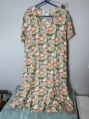 Vestido FLAX by Jeanne Engelhart Floral Cambio Vintage Lagenlook L Rayón Foto 1 de 4