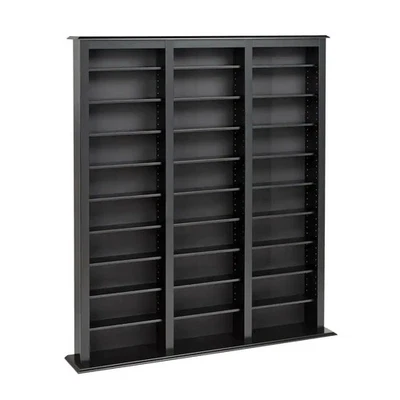 Media Storage Wall Black CD DVD Blu Ray Organizer Rack Shelf Shelves Wood Home - Image 1 of 4