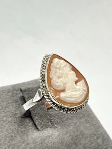 Anello Argento 925 con Cammeo Corniola 18mm a Goccia inciso a mano - Picture 1 of 7