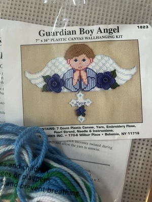 Design Works 2005 Guardian Boy Angel Wall Decor Plastic Canvas Kit 7" X 16" - Image 1 of 2
