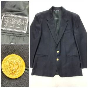 Versace Versus Vintage Wool Blazer Black Gold Lion Buttons Italy 52 US 42 - Picture 1 of 23