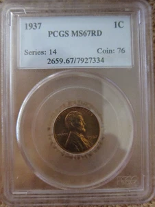 1937 PCGS MS67 Red - Lincoln Cent with Wheat Reverse 1c penny beautiful example - Picture 1 of 4
