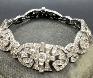 KTF Art Deco Paste Rhinestone Rhodium Plated Bracelet - Picture 1 of 17