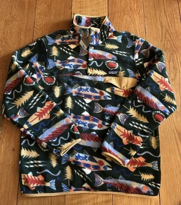 NWT size L Patagonia Synchilla Snap-T Mens Old Growth Green Salmon Energy FISH - Image 1 of 4