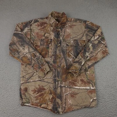 Game Winner Camo Shirt Mens Small Brown Green Woodland Camo Long Sleeve Canvas - Image 1 of 4