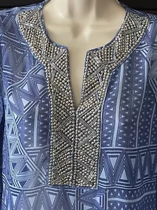 Túnica Chicos 0 Cuentas Mujer Talla S Mangas con Pestaña Enrollable Geométrica Azul Transparente Playa - Imagen 1 de 10