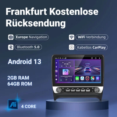 Autoradio Carplay Für AUDI TT 2006-2014 Android 13 GPS Navi WIFI BT FM USB 2+64G - Bild 1 von 4