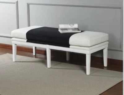 NEW Serena Country French Farmhouse Coastal White Bench Settee Ottoman 54" - Image 1 of 3
