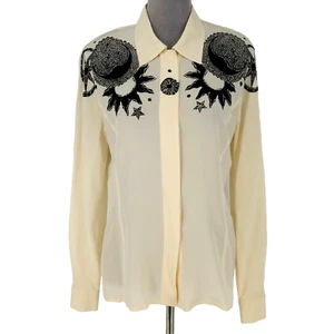 Laurel Escada Top Womens  8 US 36 EU Ivory Black Silk Chiffon Blouse Vintage - Picture 1 of 15