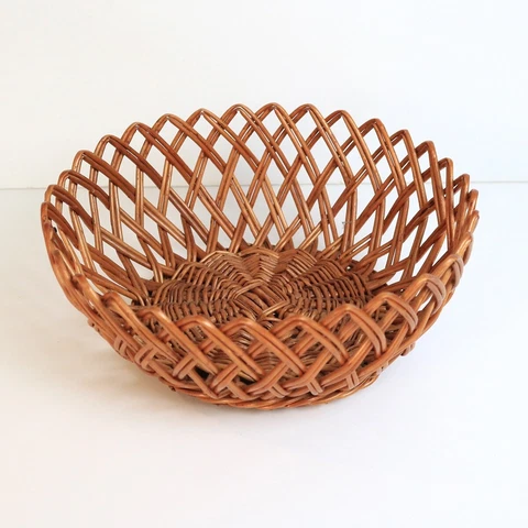 Vintage Woven Rattan Wicker Open Weave 9" Round Basket Cover