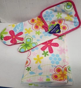 3pc KITCHEN SET:1POT HOLDER,1OVEN MITT,1MICROFIBER TOWEL,MULTICOLOR FLOWERS,K&Co - Picture 1 of 12
