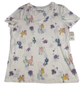 New! Womens Mudd Road Trip Tee Short Sleeve Cactus Llama SOFT! Size M - Picture 1 of 9