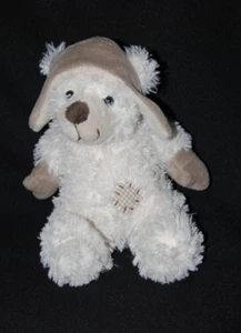 Peluche ENESCO doudou ours blanc bonnet aviateur taupe 20 cm assis TTBE - Picture 1 of 1