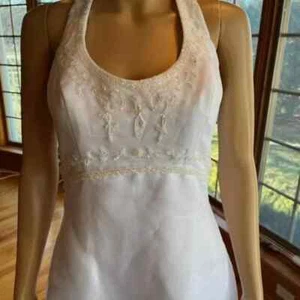 * White Organza Empire Beaded Embroider A-line Wedding Gown Bridal Dress Size 12 - Picture 1 of 11